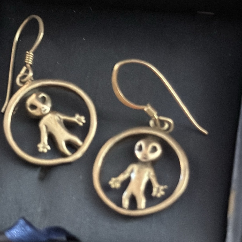 Sterling Silver Friendly Alien Dangling Earrings - image 1